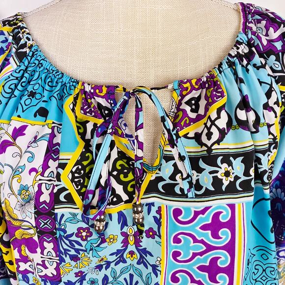 Cache Mini Blouson Dress Small Blue Purple Patchwork Boho Y2K Eclectic Artsy - Picture 7 of 11